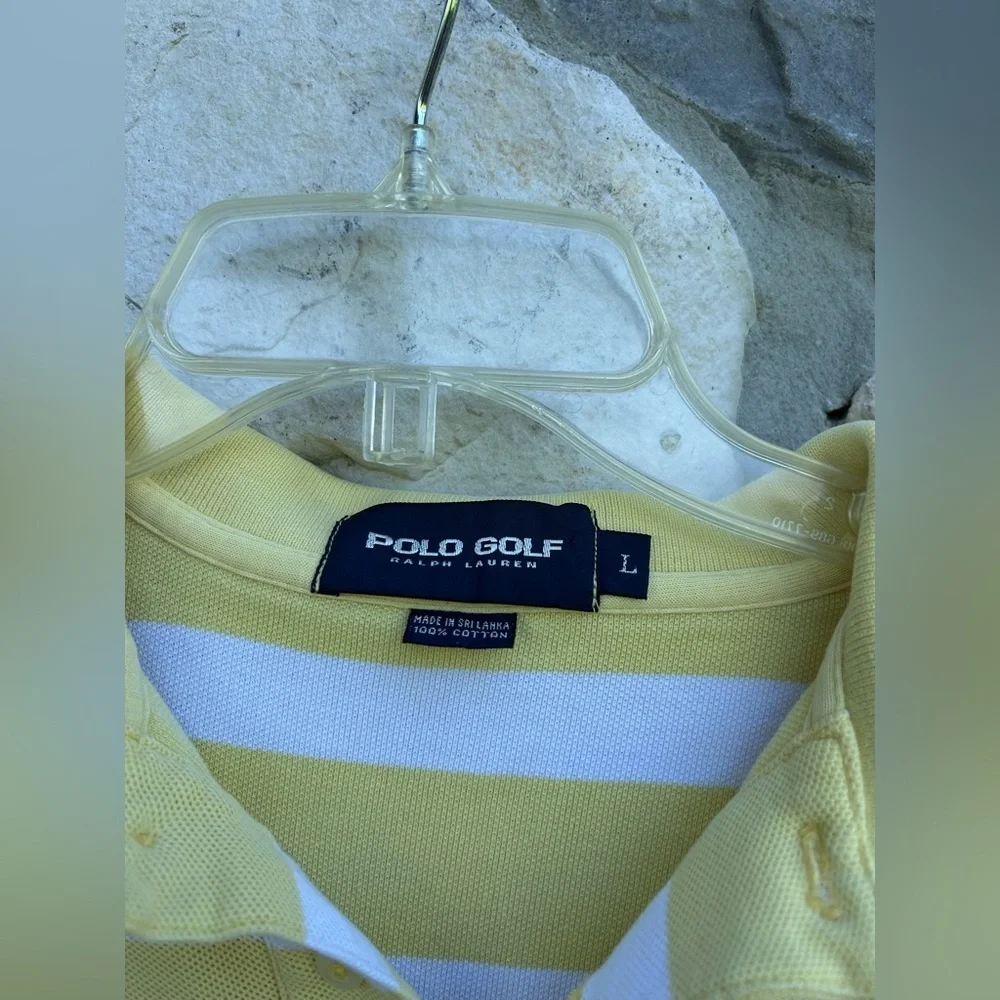 Ralph Lauren Polo Golf Shirt Sz L Yellow White Stripe Preppy Outdoor Performance